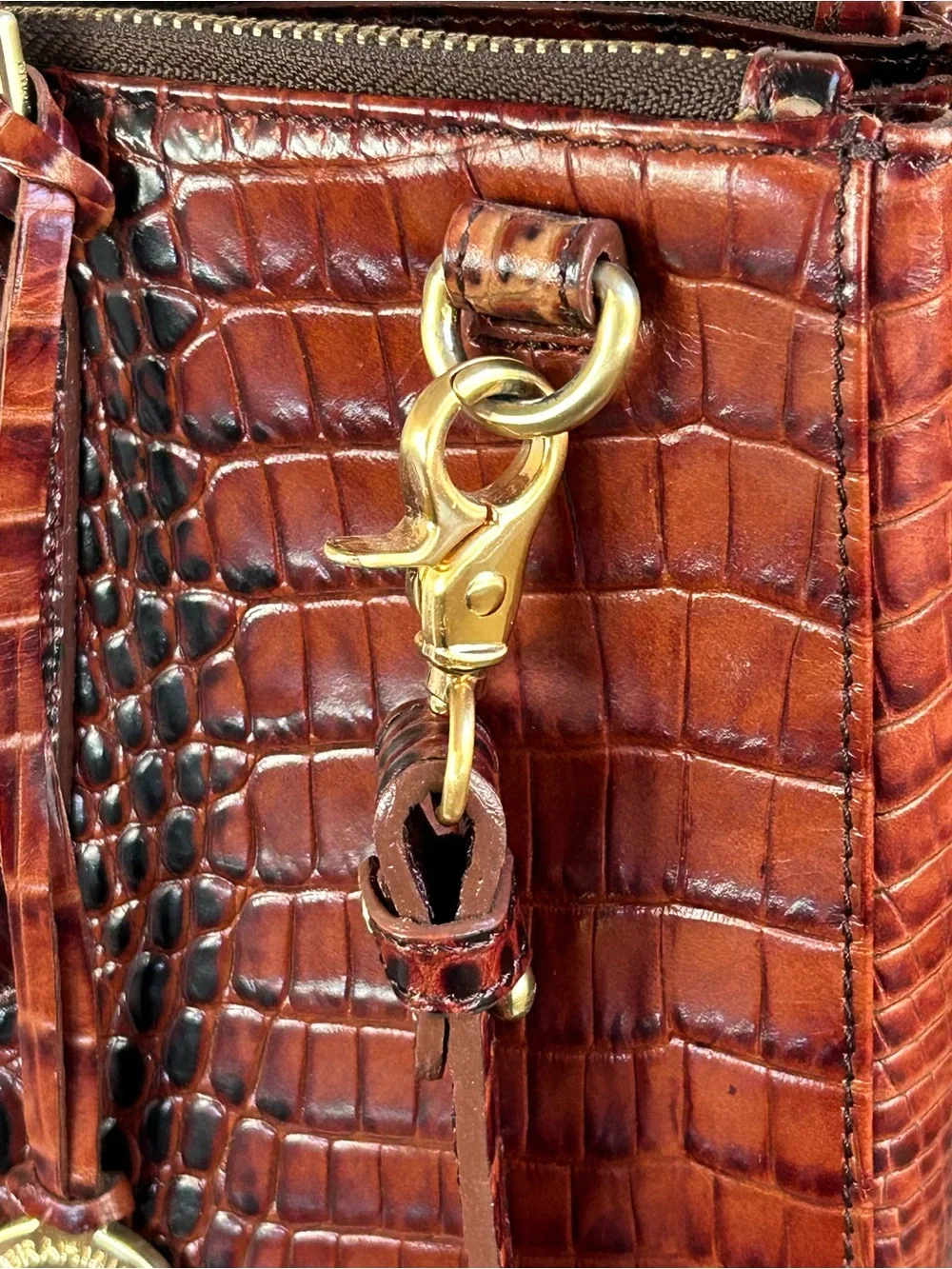 BRAHMIN BLAKE Carryall Brown Chestnut Croc-Embossed Satchel Tote Bag Convertible
